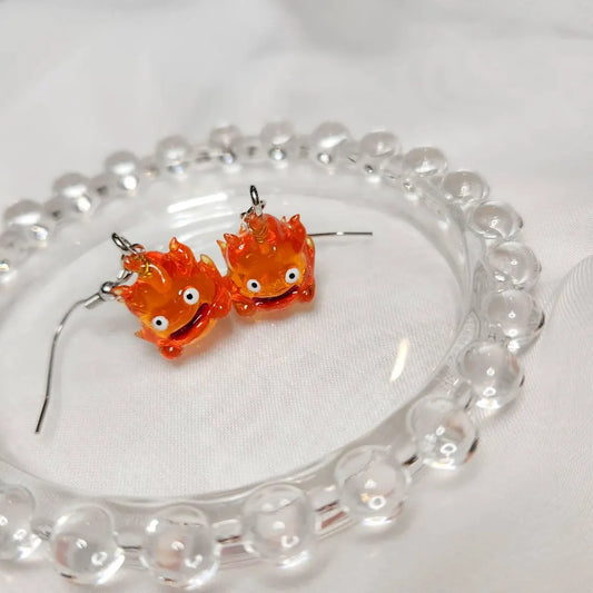 Studio Ghibli Inspired Calcifer dangle drop earrings