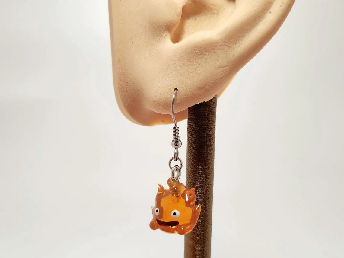 Studio Ghibli Inspired Calcifer dangle drop earrings