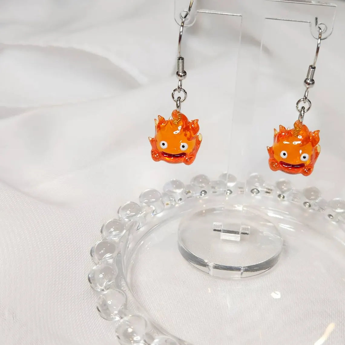 Studio Ghibli Inspired Calcifer dangle drop earrings