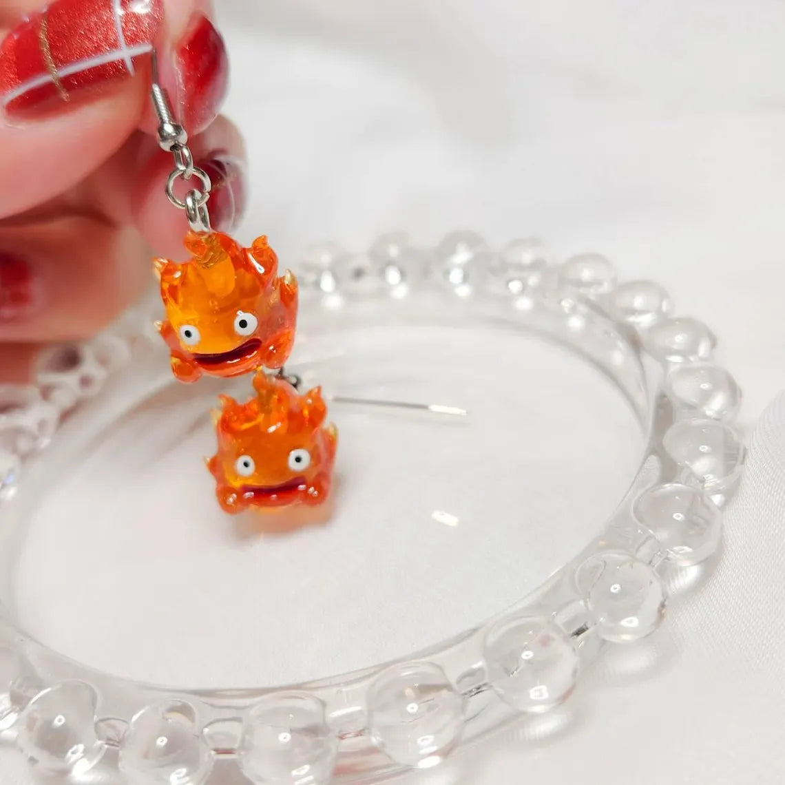 Studio Ghibli Inspired Calcifer dangle drop earrings