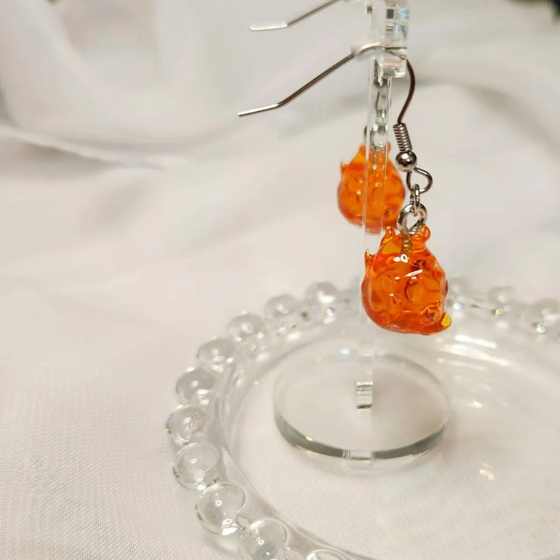 Studio Ghibli Inspired Calcifer dangle drop earrings