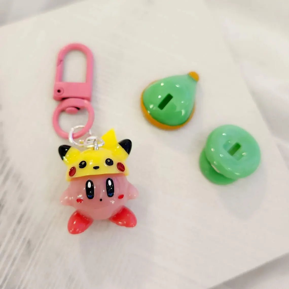 Kirby Interchangable pikachu/luigi/link hats key chain/key ring charm - SERIES 1