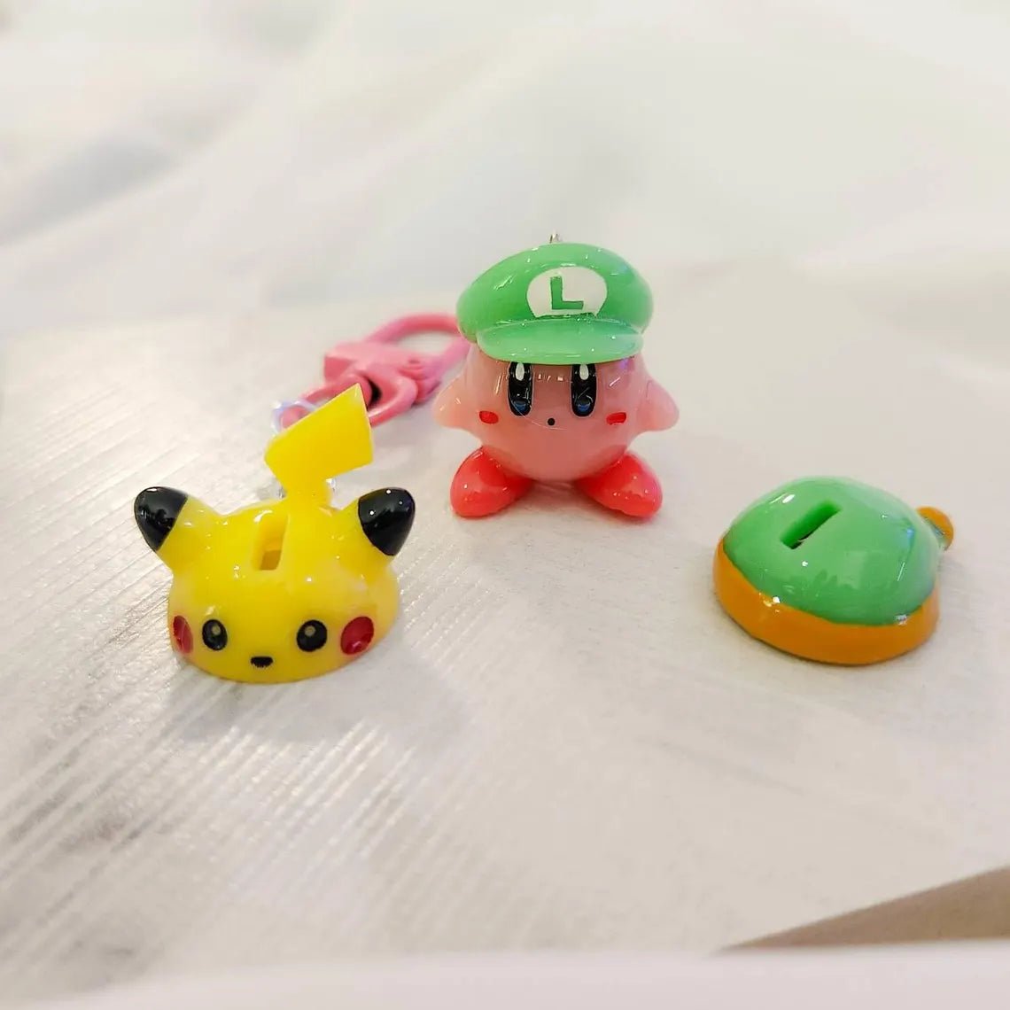 Kirby Interchangable pikachu/luigi/link hats key chain/key ring charm - SERIES 1