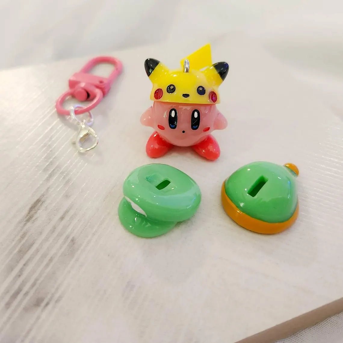 Kirby Interchangable pikachu/luigi/link hats key chain/key ring charm - SERIES 1