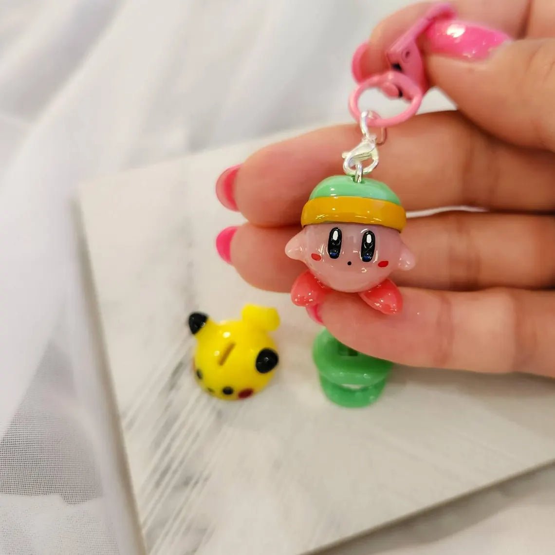 Kirby Interchangable pikachu/luigi/link hats key chain/key ring charm - SERIES 1