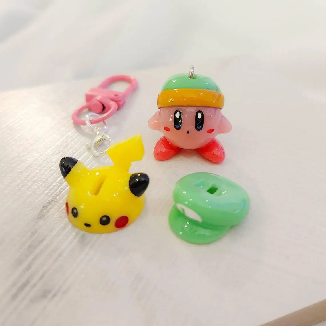 Kirby Interchangable pikachu/luigi/link hats key chain/key ring charm - SERIES 1