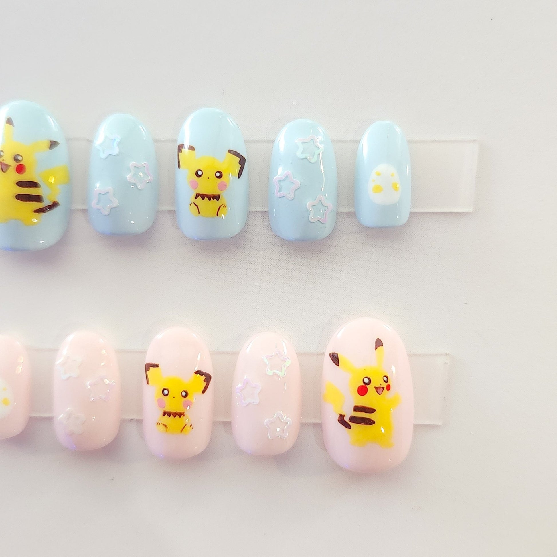 Pink & blue Pikachu press - on nails