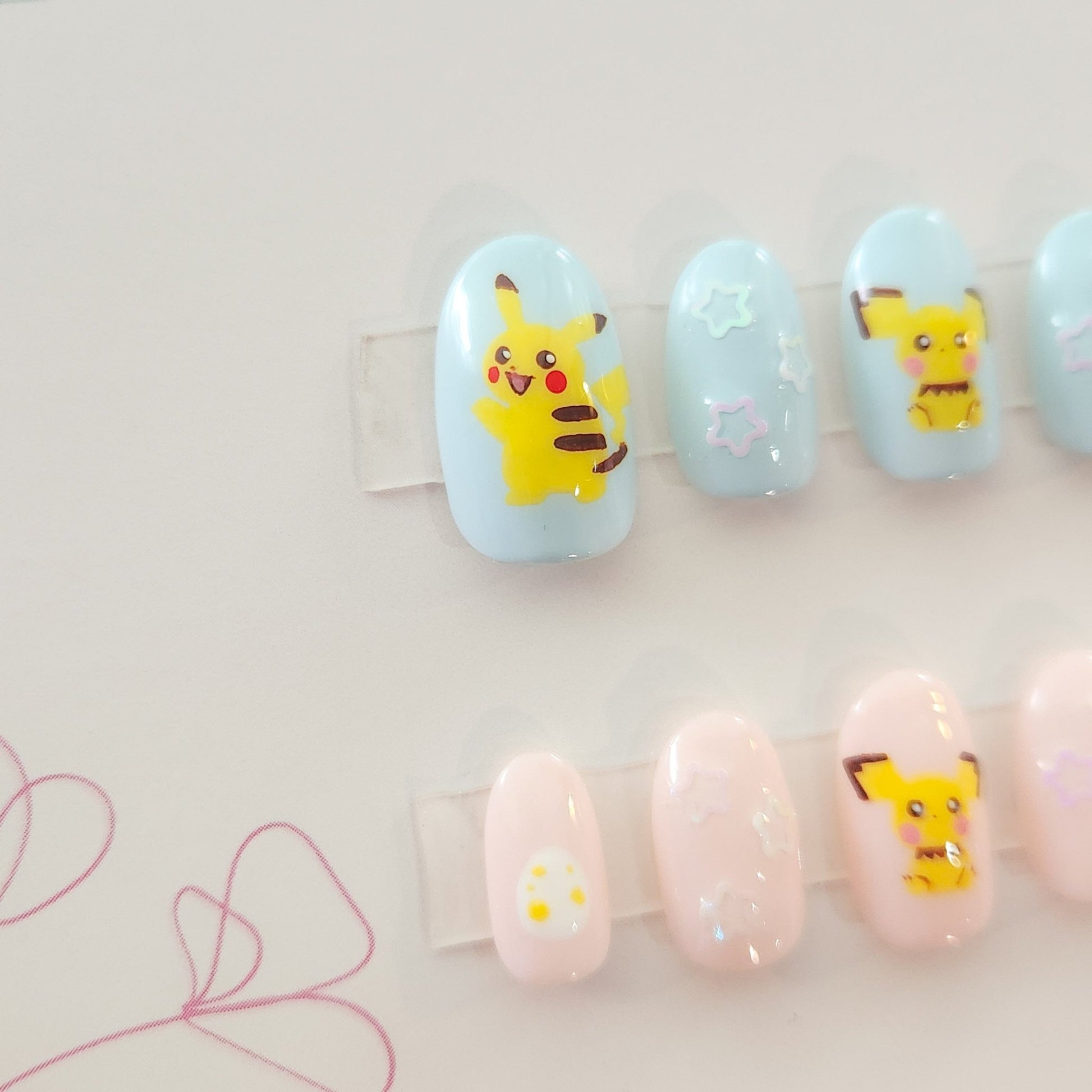 Pink & blue Pikachu press - on nails