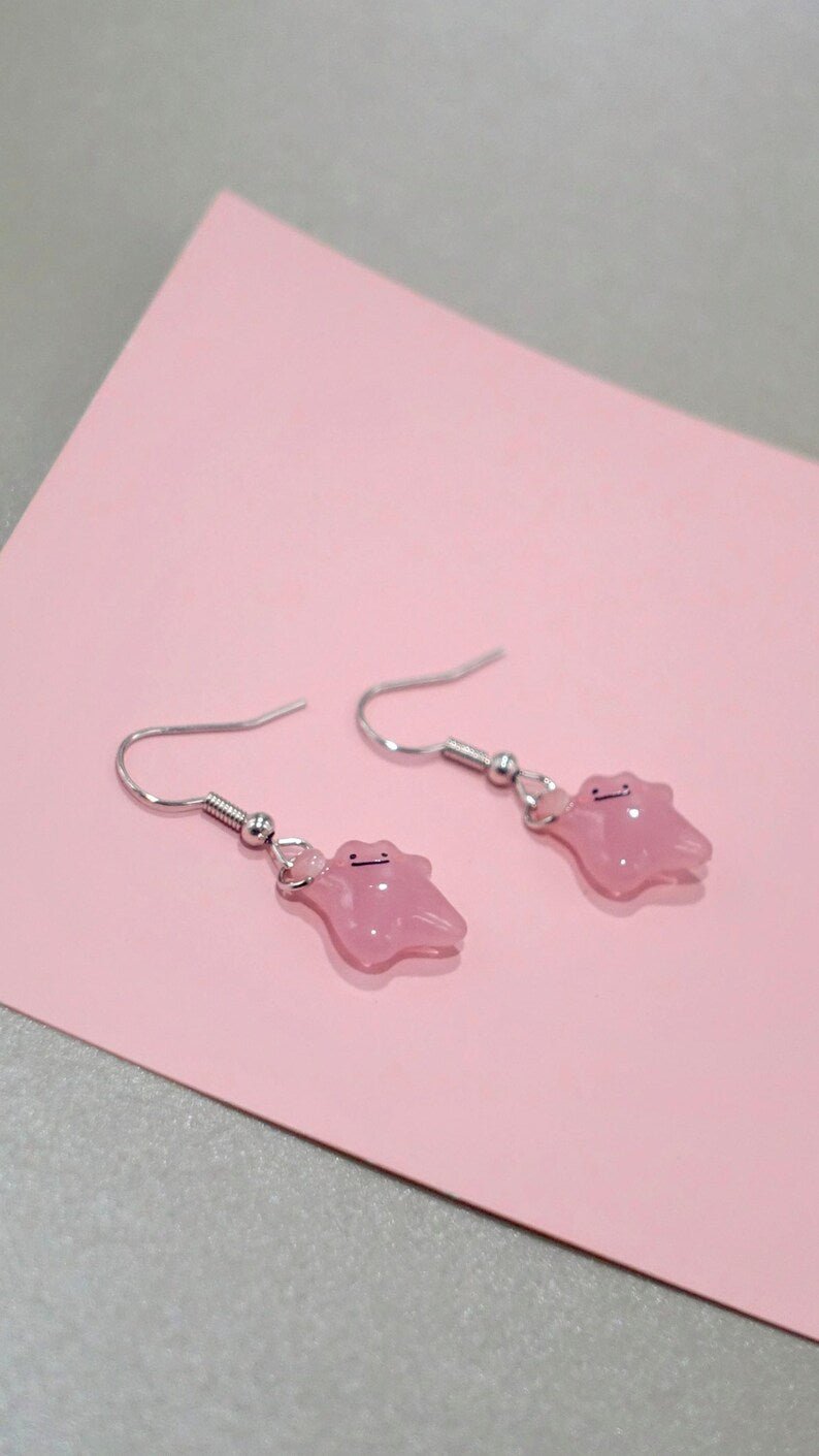 Pokemon Inspired Ditto dangle drop earrings