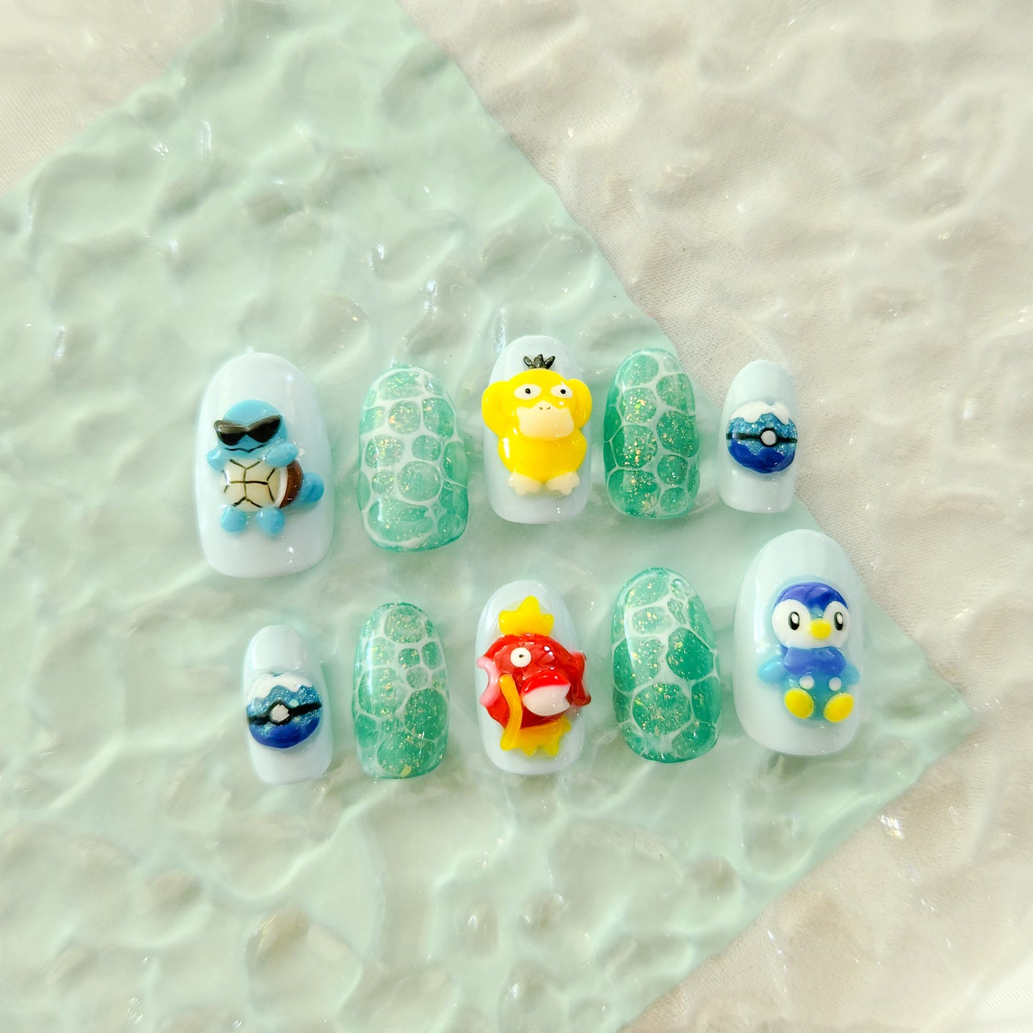 Water type Pokemon press-on nails