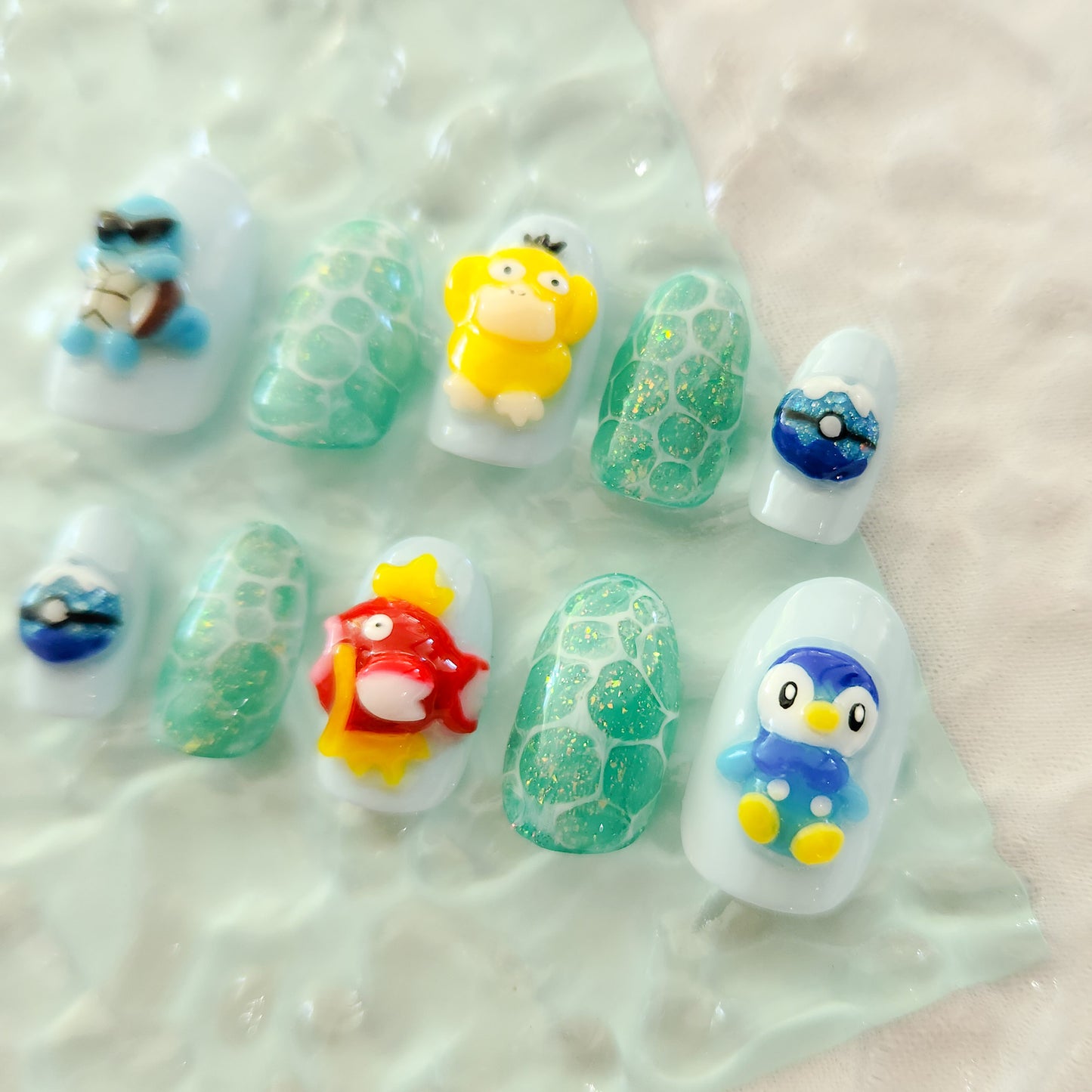 Water type Pokemon press-on nails