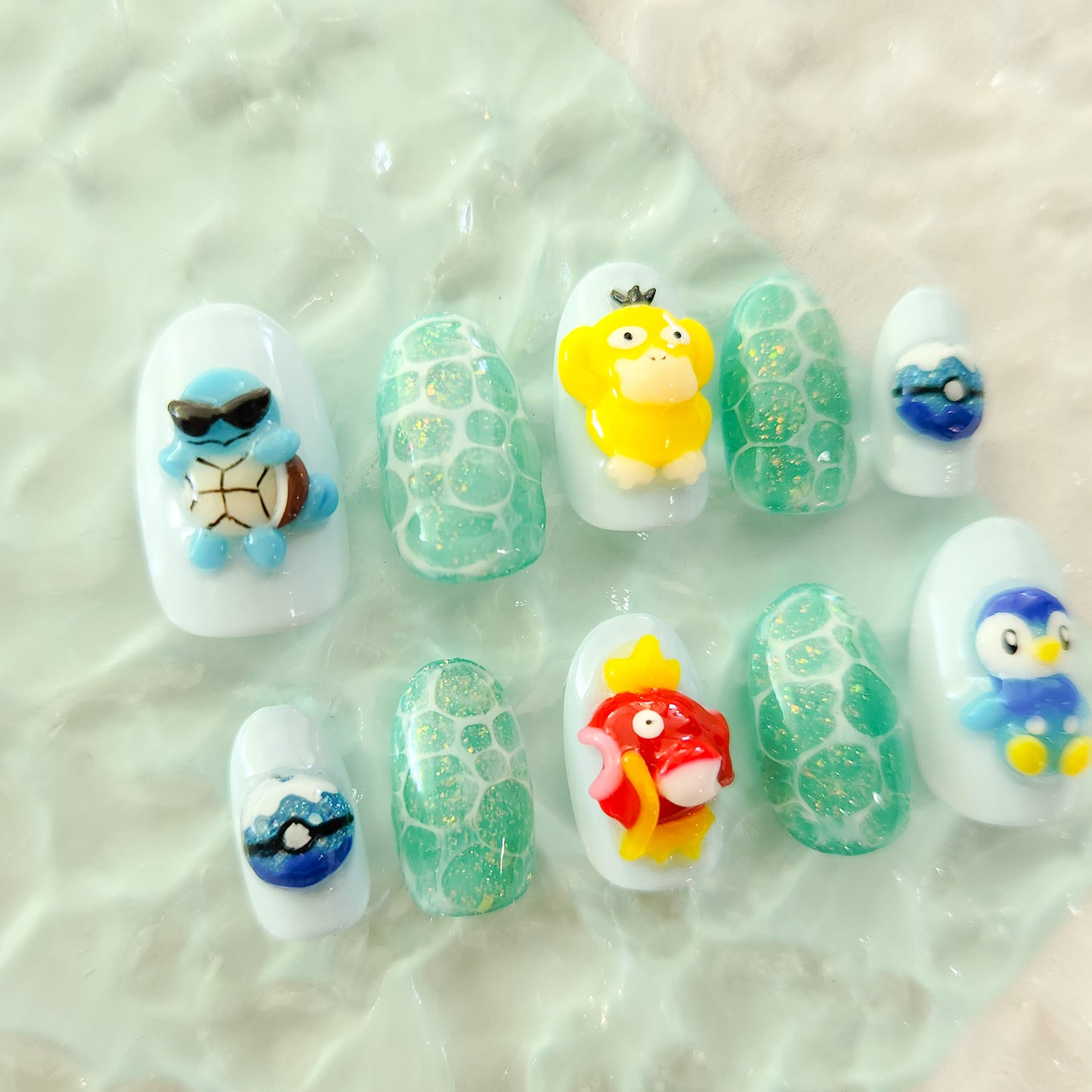 Water type Pokemon press-on nails